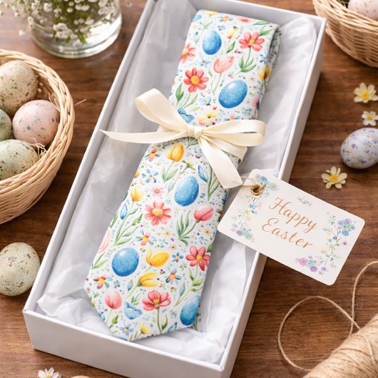 Pastel Paasthema met bloemen en eieren Stropdas