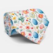 Pastel Paasthema met bloemen en eieren Stropdas (Opgerold)