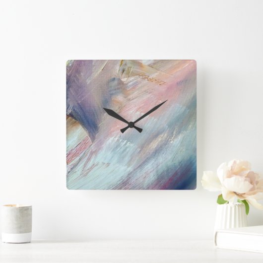 Pastel Paint Brush Abstract Vierkante Klok (Huis)