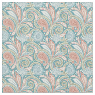 Pastel Paisley Floral Light Pink and Blue Stof