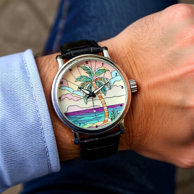 Pastel Palm Stained Glass Horloge (Creator heeft geüpload)