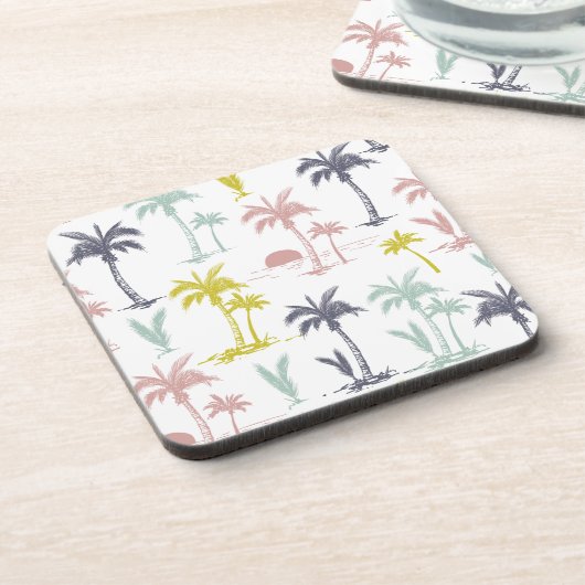 Pastel Palm Tree (palmpalmstructuur) op het strand Bier Onderzetter (Linkerzijde)