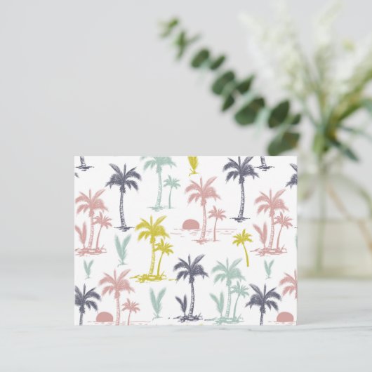 Pastel Palm Tree (palmpalmstructuur) op het strand Briefkaart (Staand voorkant)