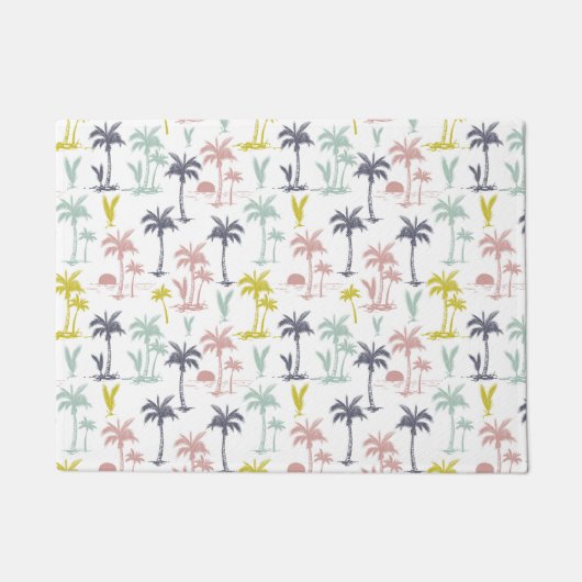 Pastel Palm Tree (palmpalmstructuur) op het strand Deurmat (Voorkant)