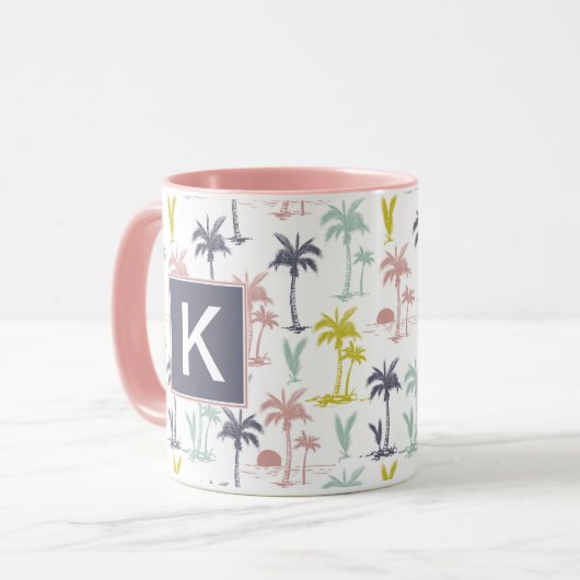 Pastel Palm Tree (palmpalmstructuur) op het strand Mok (Voorkant links)