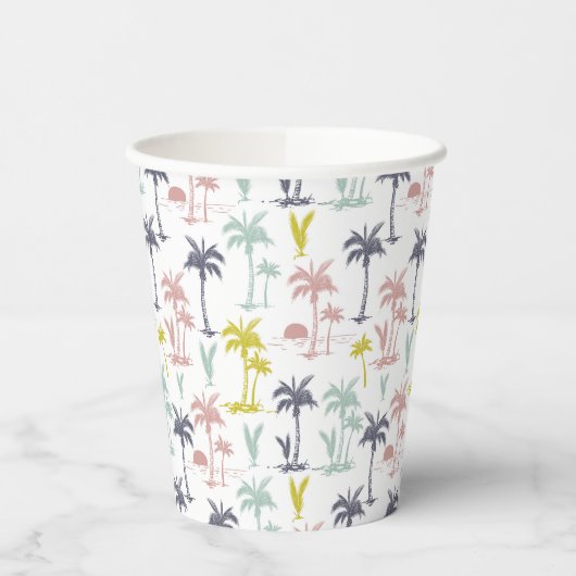 Pastel Palm Tree (palmpalmstructuur) op het strand Papieren Bekers (Links)