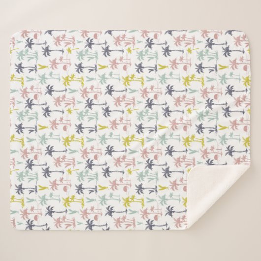 Pastel Palm Tree (palmpalmstructuur) op het strand Sherpa Deken (Voorkant (horizontaal))