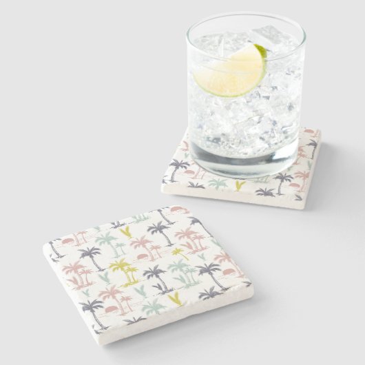 Pastel Palm Tree (palmpalmstructuur) op het strand Stenen Onderzetter (Zijkant)