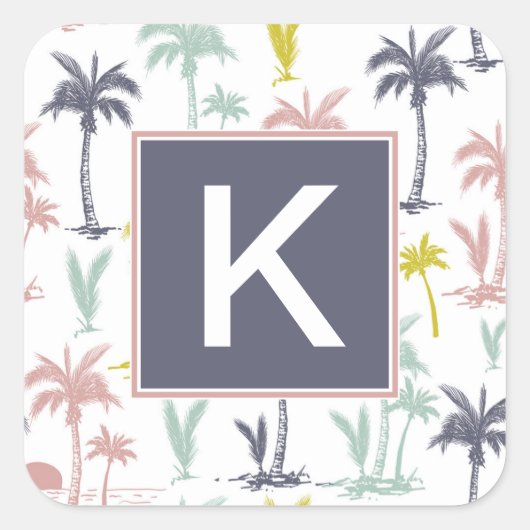 Pastel Palm Tree (palmpalmstructuur) op het strand Vierkante Sticker (Voorkant)