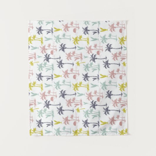 Pastel Palm Tree (palmpalmstructuur) op het strand Wandkleed (Voorkant)