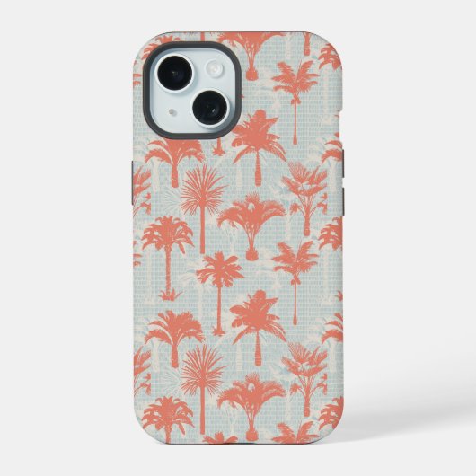 Pastel palmboom patroon iPhone 15 case (Achterkant)