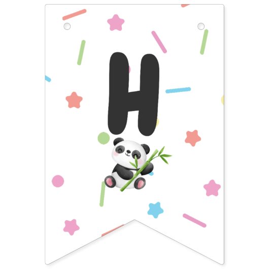 Pastel Panda Verjaardag Banner met Bamboe, Ballonn (Tweede vlag)