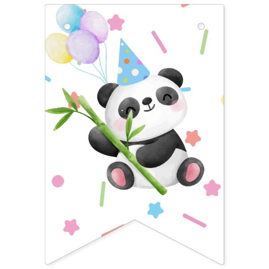 Pastel Panda Verjaardag Banner met Bamboe, Ballonn (Eerste vlag)