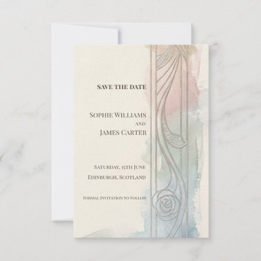 Pastel Paneel Art Nouveau Bewaar De Datum Save The Date (Voorkant)