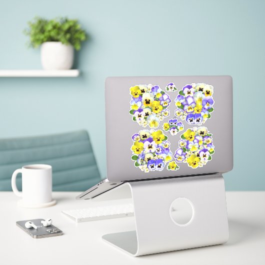 Pastel Pansies Contour Sticker (Laptop op bureau)