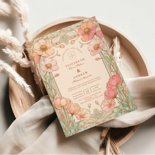 Pastel Papaver Tuin Bruiloft Kaart