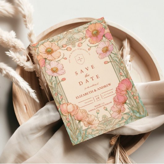 Pastel Papaver Tuin Bruiloft Save The Date
