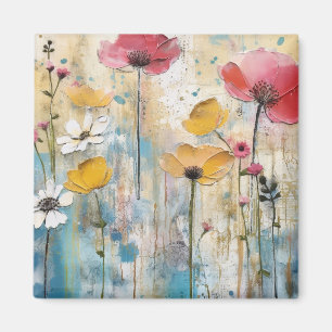 Pastel Papavers Impasto Olie Schilderij Magneet