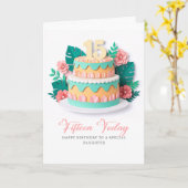 Pastel Paper-Cut Cake 15th Birthday Kaart (Gele Bloem)