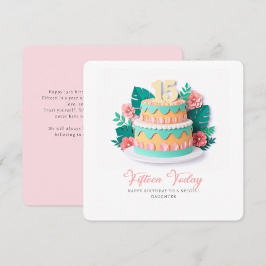 Pastel Paper-Cut Cake 15th Birthday Kaart (Voorkant / Achterkant)