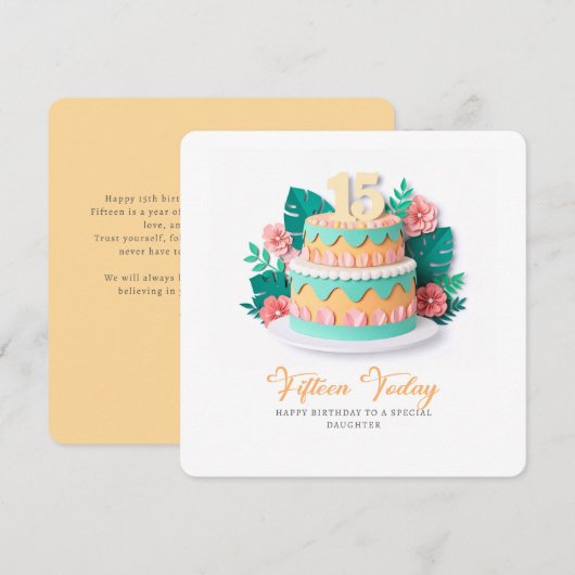 Pastel Paper-Cut Cake 15th Birthday Kaart (Voorkant / Achterkant)