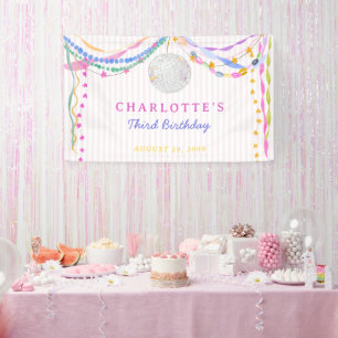 Pastel Papieren Ketting Disco Bal Verjaardagsbanne Spandoek