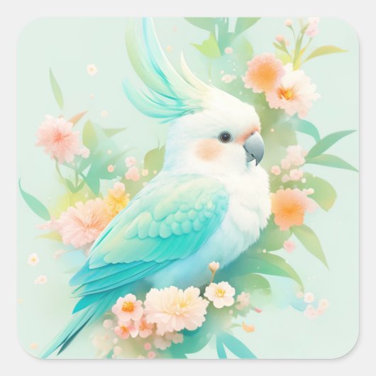 Pastel Paradijs Kaketoe Vierkante Sticker (Voorkant)