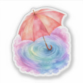 Pastel Paraplu Waterverf Kunst Regeling Sticker (Voorkant)