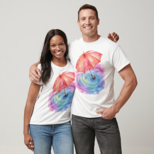 Pastel Paraplu Waterverf Kunst Regen Rimpels T-shirt