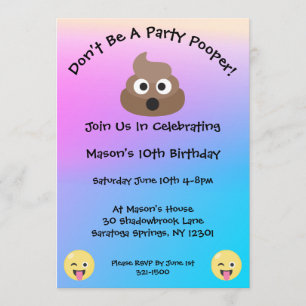 Pastel Party Pooper Emoji Birthday Invite Kaart