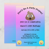 Pastel Party Pooper Emoji Verjaardag Uitnodigen Kaart (Voorkant / Achterkant)