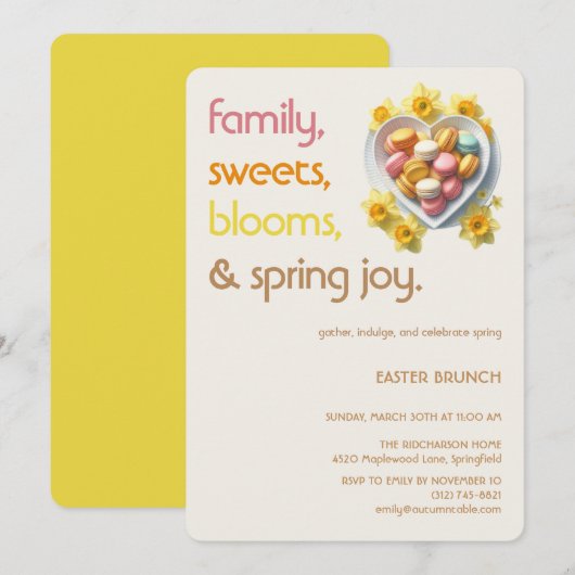 Pastel Pasen Brunchen Uitnodiging | Lente Feestje (Voorkant / Achterkant)