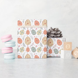 Pastel Pasen Inpakpapier – Bloemenei Wit