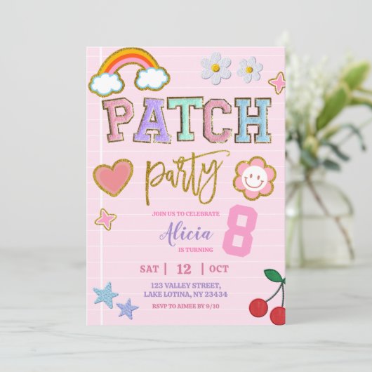 Pastel Patch Party Birthday Kaart (Staand voorkant)
