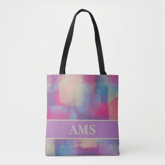 Pastel Patchwork Abstract Design Initialen Tote Bag (Voorkant)