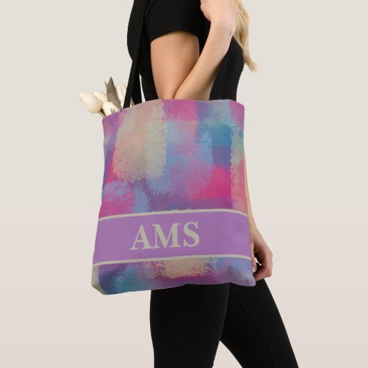 Pastel Patchwork Abstract Design Initialen Tote Bag (Dichtbij)
