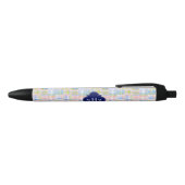 Pastel Patchwork Madras Navy Quatrefoil Monogram Blauwe Inkt Pen (Bovenkant)