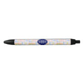 Pastel Patchwork Madras Navy Quatrefoil Monogram Blauwe Inkt Pen (Voorkant)