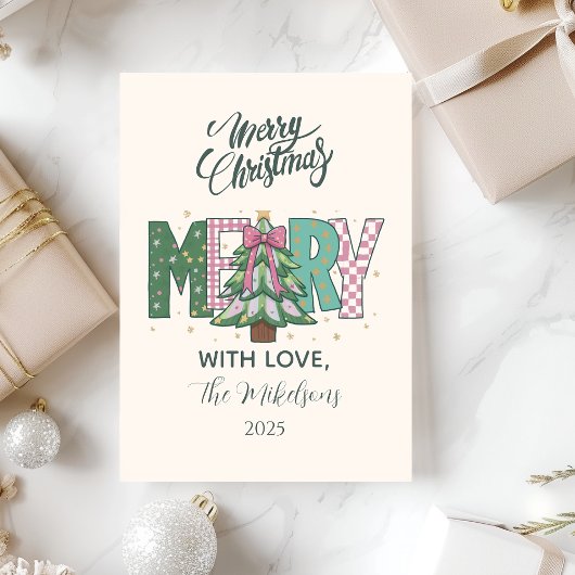 Pastel Patchwork Merry Christmas Feestdagenkaart