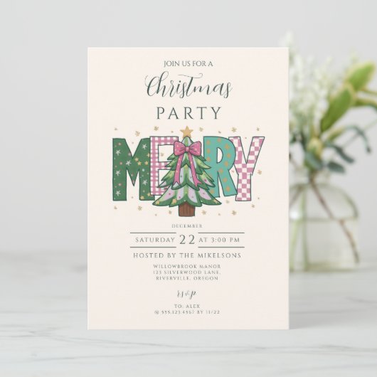 Pastel Patchwork Merry Christmas Kaart (Staand voorkant)