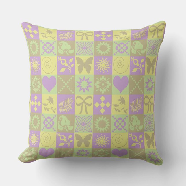 Pastel Patchwork Motief Patroon Kussen (Voorkant)