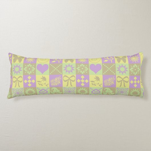Pastel Patchwork Motief Patroon Lichaamskussen (Voorkant)