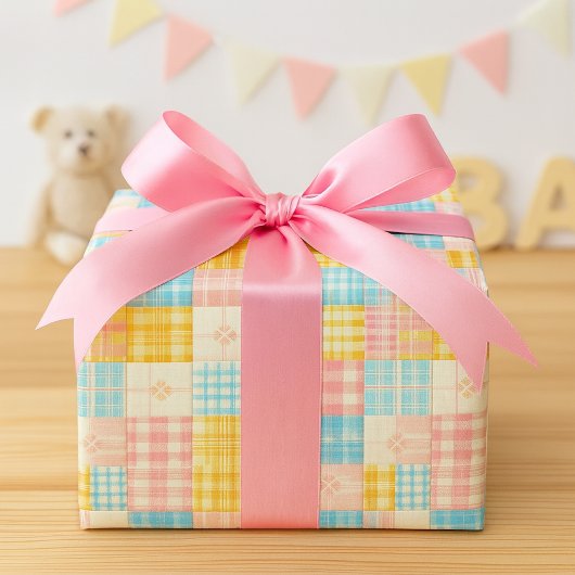 Pastel Patchwork Plaid Spring Wrapping Paper Cadeaupapier