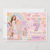Pastel Patchwork Regenboog 7e Verjaardagsfeestje M Bedankkaart (Voorkant)