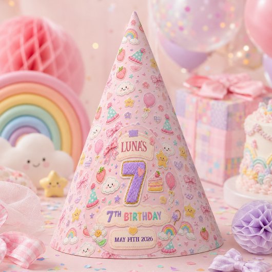 Pastel Patchwork Regenboog 7e Verjaardagsfeestje M Feesthoedjes