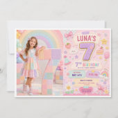 Pastel Patchwork Regenboog 7e Verjaardagsfeestje M Kaart (Voorkant)