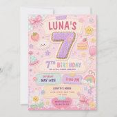Pastel Patchwork Regenboog 7e Verjaardagsfeestje M Kaart (Voorkant)