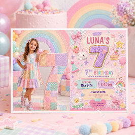 Pastel Patchwork Regenboog 7e Verjaardagsfeestje M Kaart