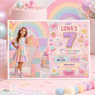 Pastel Patchwork Regenboog 7e Verjaardagsfeestje M Kaart
