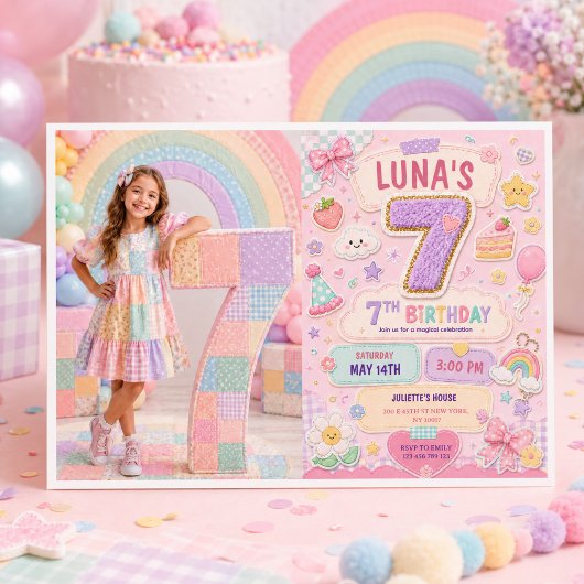 Pastel Patchwork Regenboog 7e Verjaardagsfeestje M Kaart
